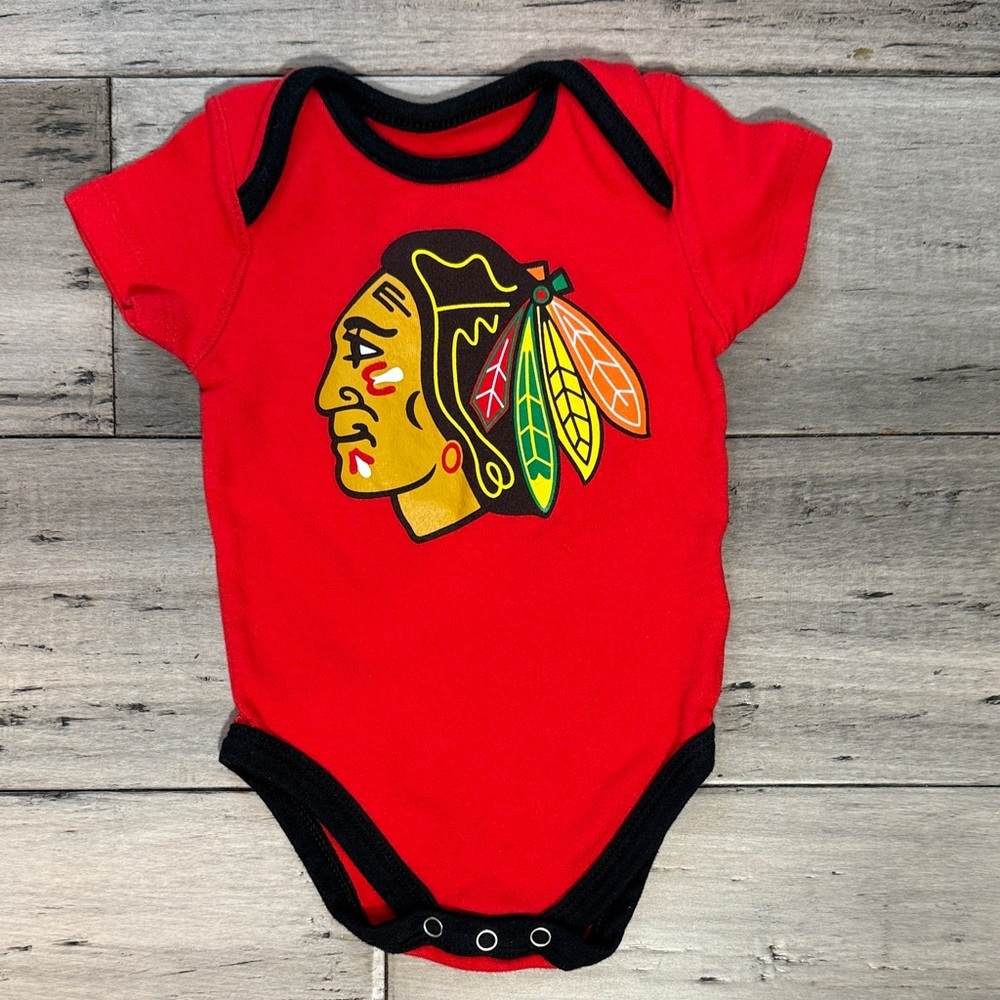 NWOT NHL Red Baby Bodysuit with Black Trim and Feather Logo